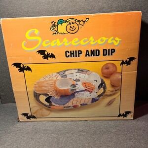 Scarecrow Chip and Dip‎ Platter Bowl Fall Harvest Ceramic Collins Co Ltd